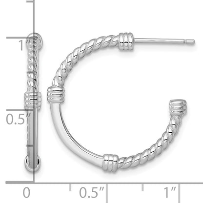 Sterling Silver Rhodium-plated Polished and Twisted 24.0mm Post C-Hoop Earrings
