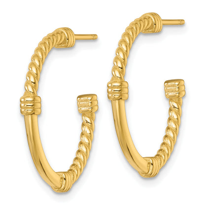 Sterling Silver Gold-tone Polished and Twisted 24.0mm Post C-Hoop Earrings