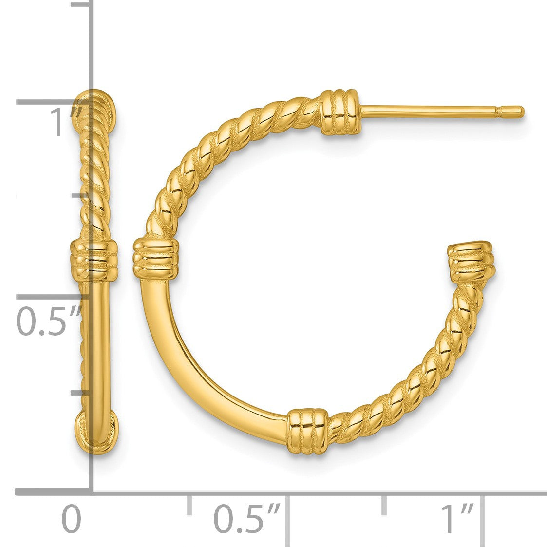 Sterling Silver Gold-tone Polished and Twisted 24.0mm Post C-Hoop Earrings