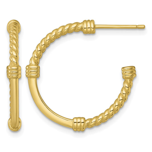 Sterling Silver Gold-tone Polished and Twisted 24.0mm Post C-Hoop Earrings