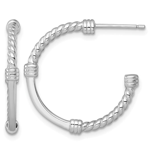 Sterling Silver Rhodium-plated Polished and Twisted 24.0mm Post C-Hoop Earrings