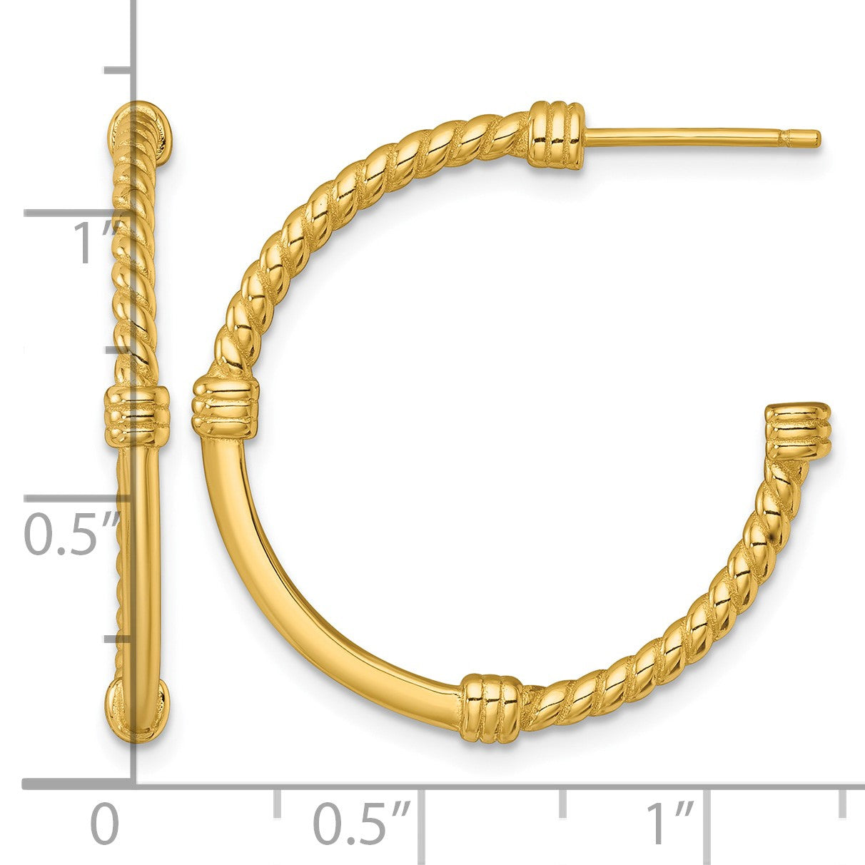 Sterling Silver Gold-tone Polished and Twisted 30.0mm Post C-Hoop Earrings