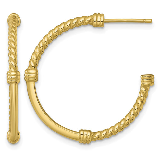 Sterling Silver Gold-tone Polished and Twisted 30.0mm Post C-Hoop Earrings