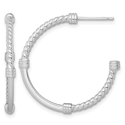 Sterling Silver Rhodium-plated Polished and Twisted 30.0mm Post C-Hoop Earrings