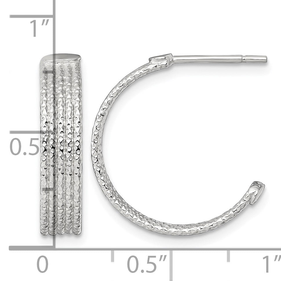 Sterling Silver Polished and Textured 20x4.5mm Post C-Hoop Earrings