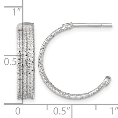 Sterling Silver Polished and Textured 20x4.5mm Post C-Hoop Earrings