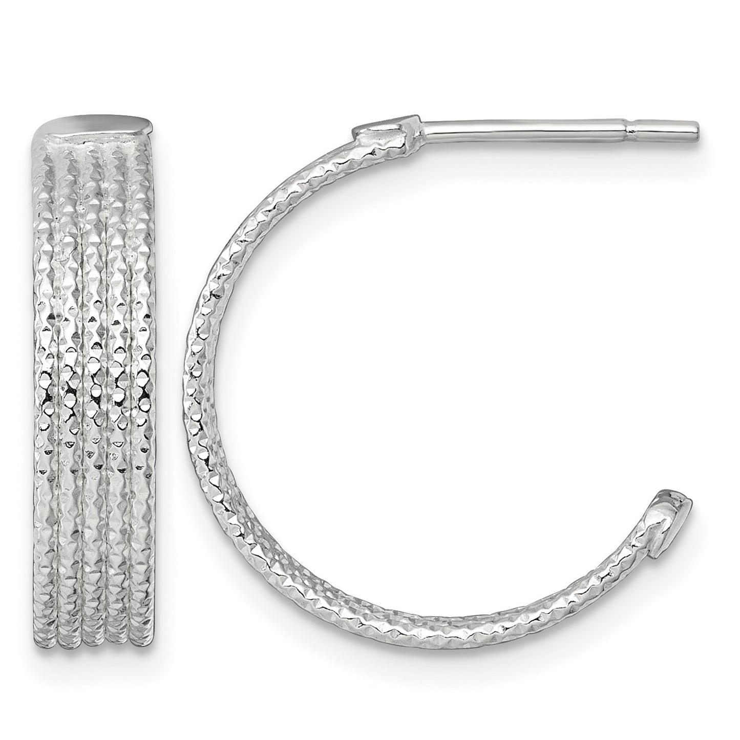 Sterling Silver Polished and Textured 20x4.5mm Post C-Hoop Earrings