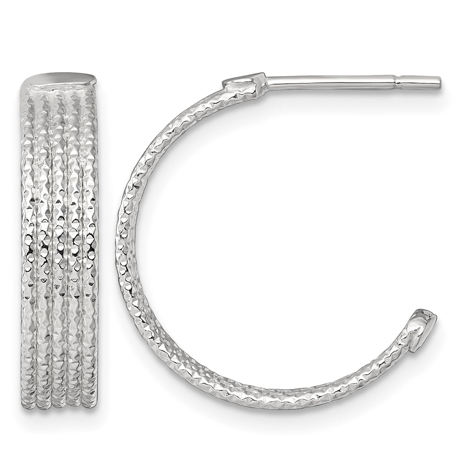 Sterling Silver Polished and Textured 20x4.5mm Post C-Hoop Earrings