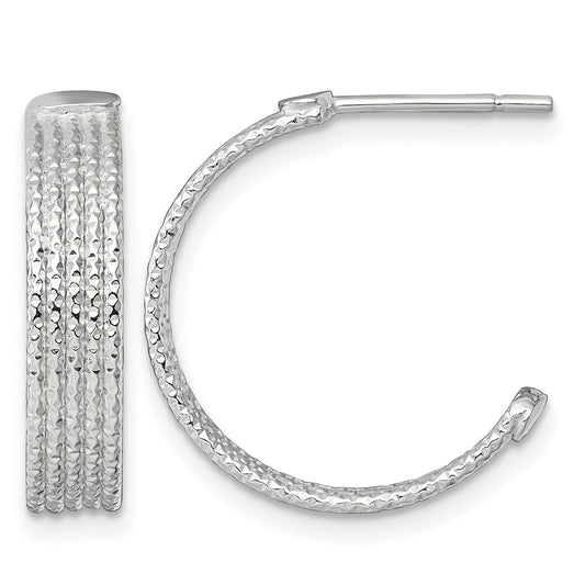 Sterling Silver Polished and Textured 20x4.5mm Post C-Hoop Earrings