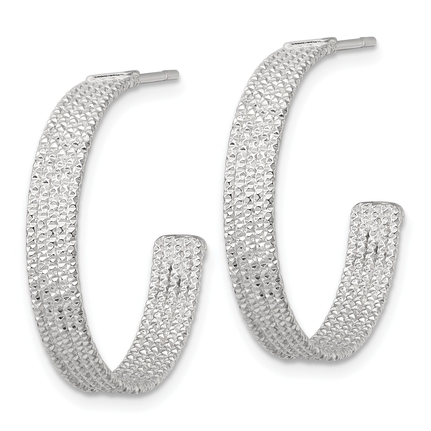 Sterling Silver Polished and Textured 25x4.5mm Post C-Hoop Earrings