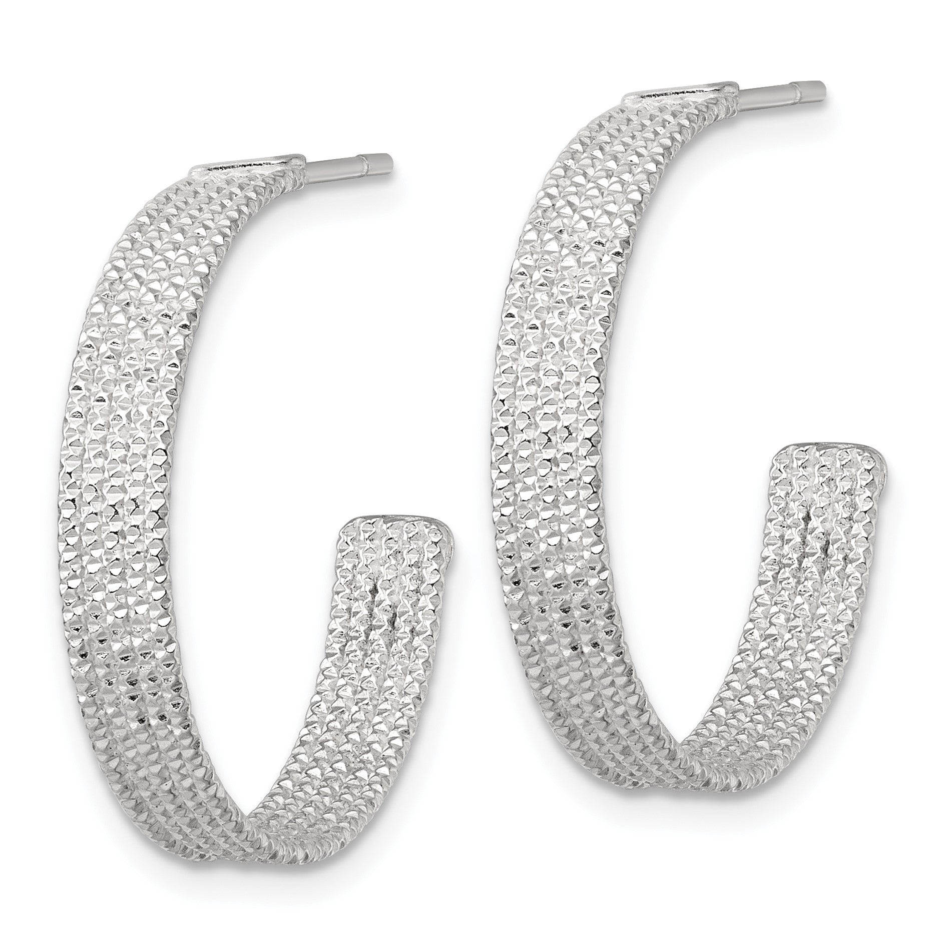 Sterling Silver Polished and Textured 25x4.5mm Post C-Hoop Earrings