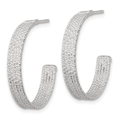 Sterling Silver Polished and Textured 25x4.5mm Post C-Hoop Earrings