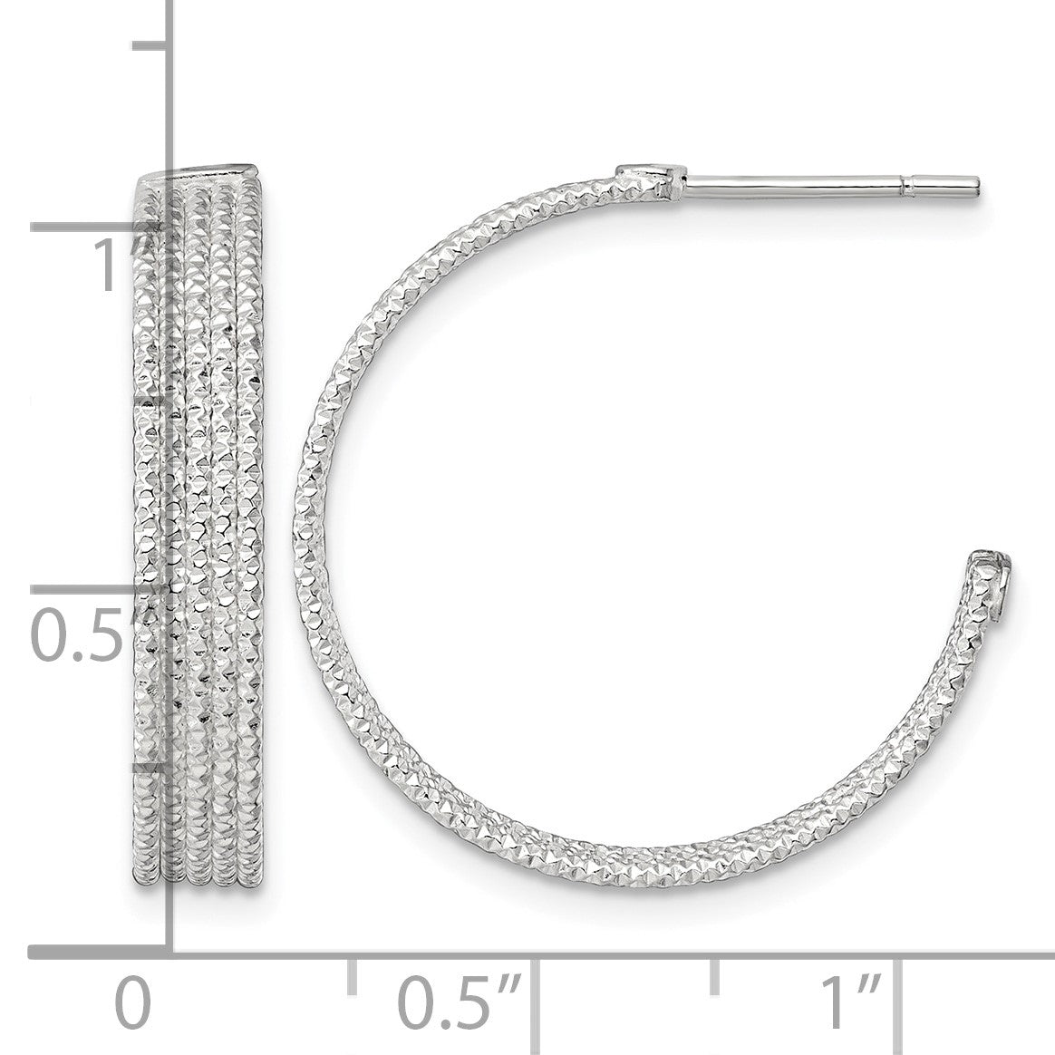 Sterling Silver Polished and Textured 25x4.5mm Post C-Hoop Earrings