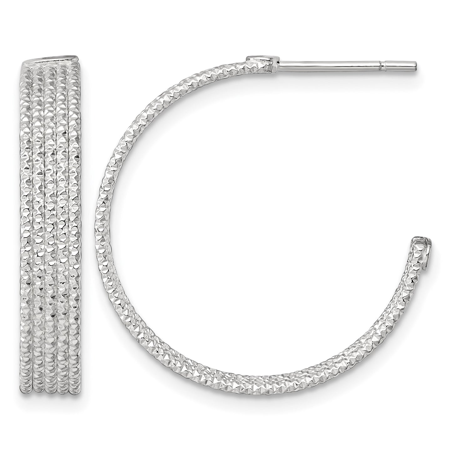 Sterling Silver Polished and Textured 25x4.5mm Post C-Hoop Earrings