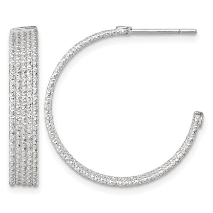 Sterling Silver Polished and Textured 25x4.5mm Post C-Hoop Earrings