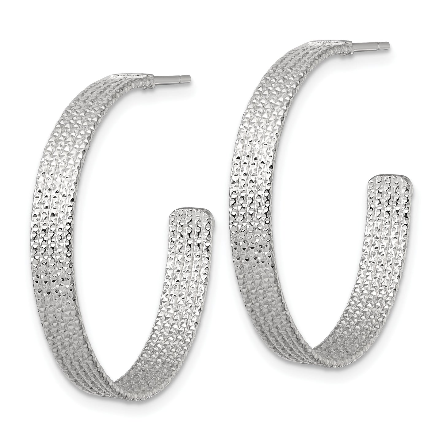 Sterling Silver Polished and Textured 30x4.5mm Post C-Hoop Earrings