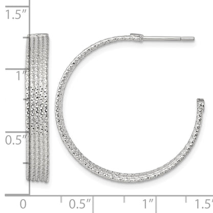 Sterling Silver Polished and Textured 30x4.5mm Post C-Hoop Earrings