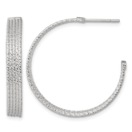 Sterling Silver Polished and Textured 30x4.5mm Post C-Hoop Earrings