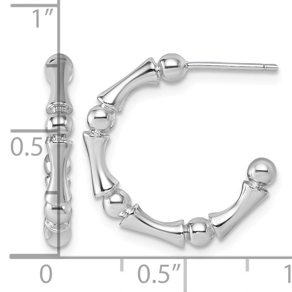 Sterling Silver Rhodium-plated Polished Patterned 3mm x 17mm Post C-Hoop Earrings