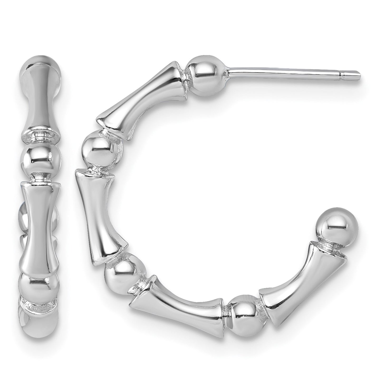 Sterling Silver Rhodium-plated Polished Patterned 3mm x 17mm Post C-Hoop Earrings