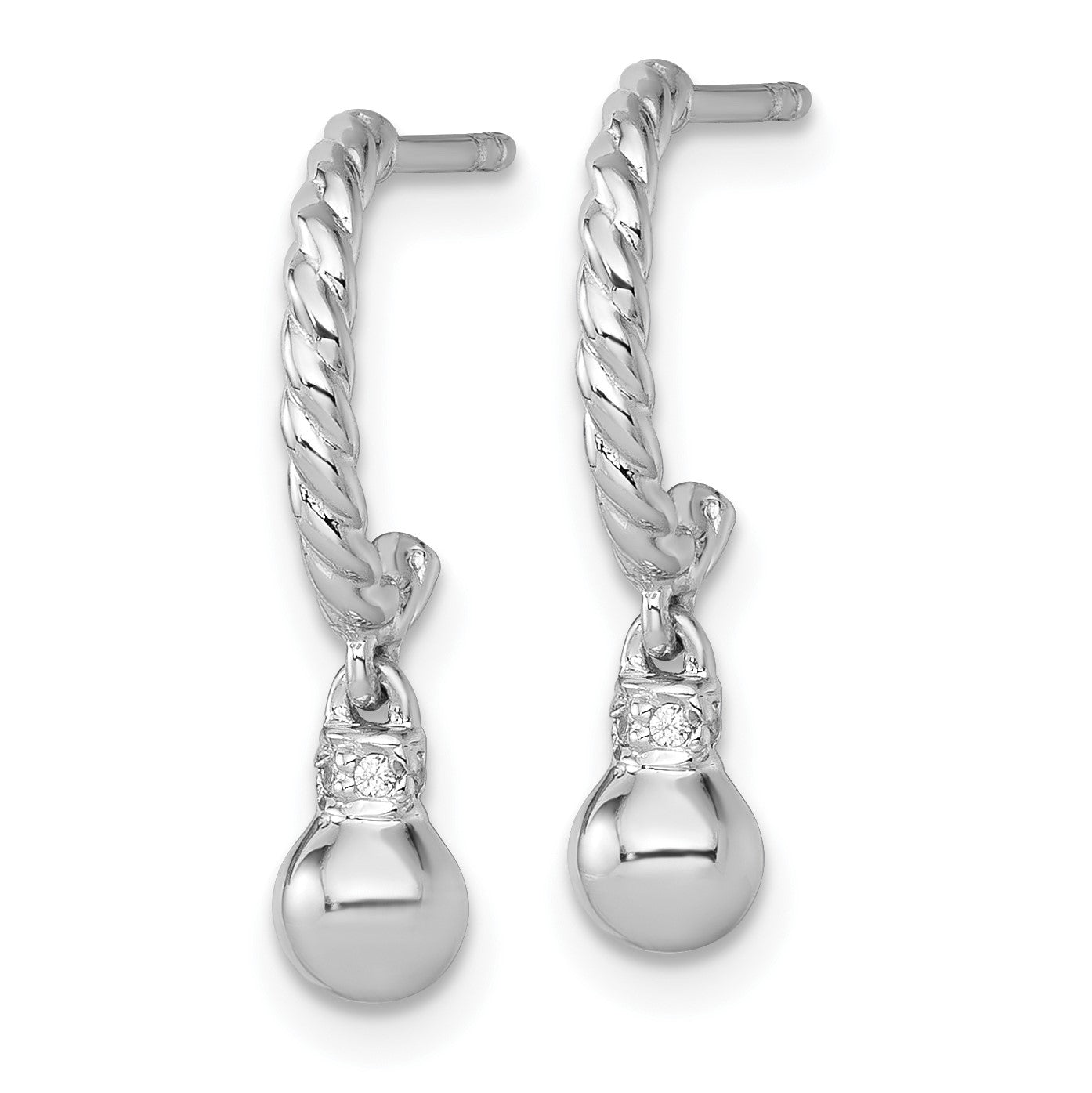 Sterling Silver Rhodium-plated Polished and Twisted CZ Post J-Hoop Dangle Earrings