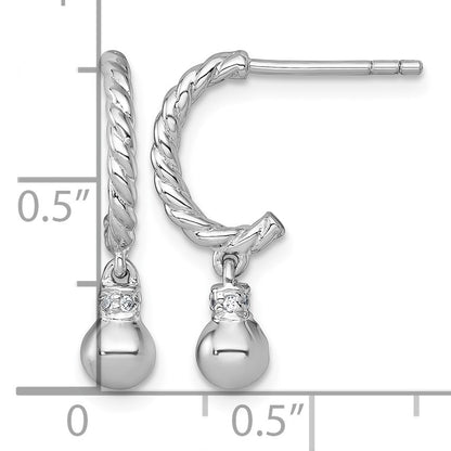 Sterling Silver Rhodium-plated Polished and Twisted CZ Post J-Hoop Dangle Earrings
