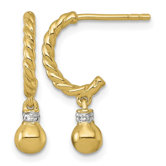 Sterling Silver Gold-plated Polished and Twisted CZ Post J-Hoop Dangle Earrings