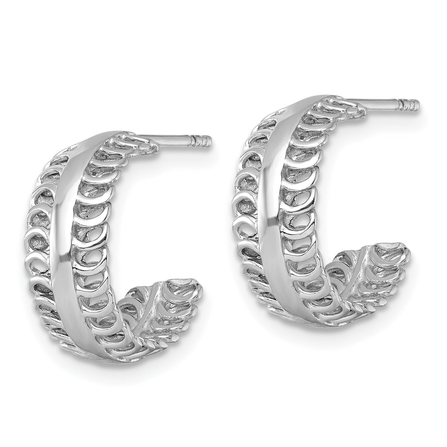 Sterling Silver Rhodium-plated Polished Circle Pattern Edge C-Hoop Post Earrings