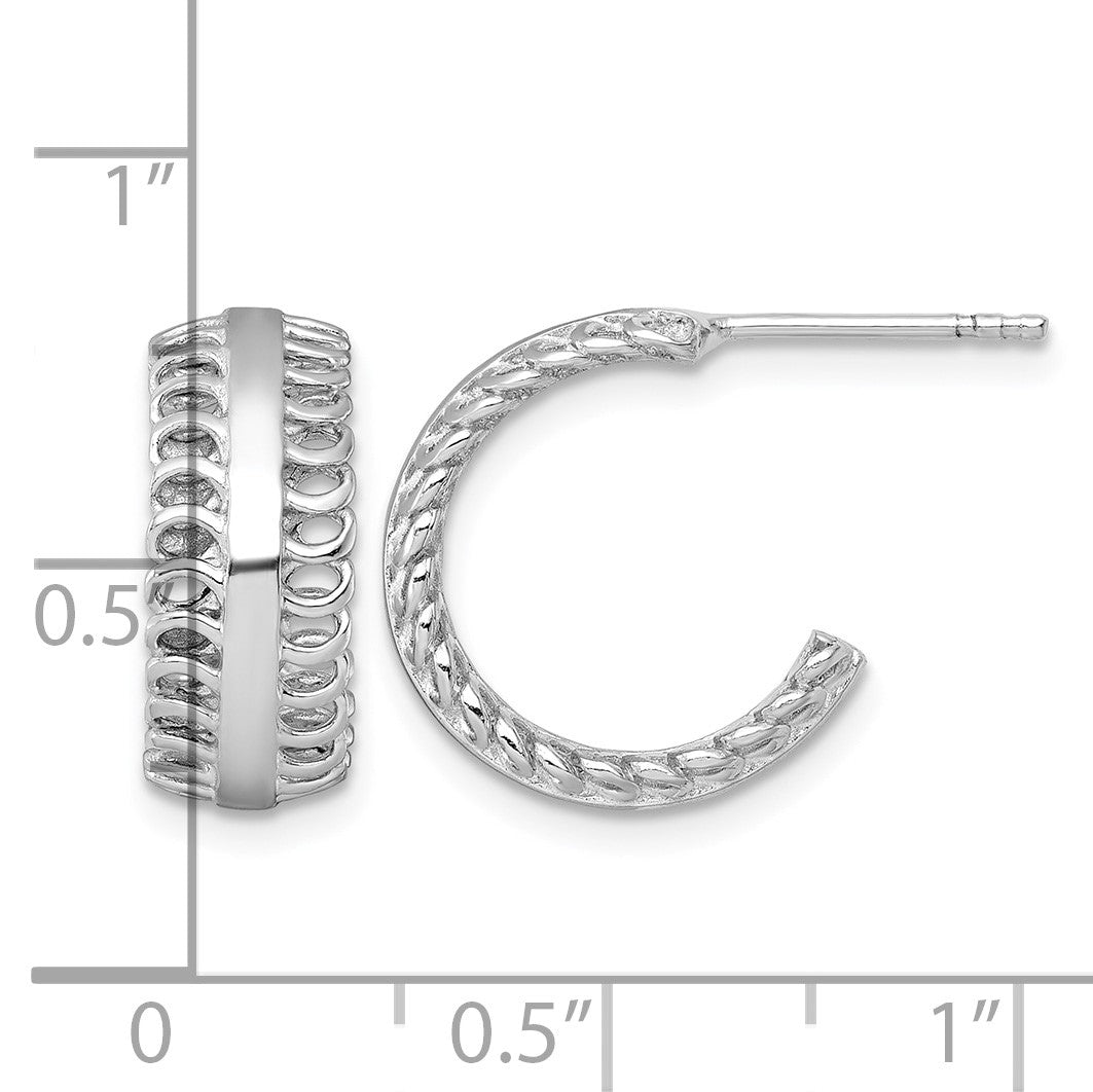 Sterling Silver Rhodium-plated Polished Circle Pattern Edge C-Hoop Post Earrings
