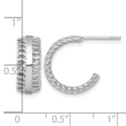 Sterling Silver Rhodium-plated Polished Circle Pattern Edge C-Hoop Post Earrings