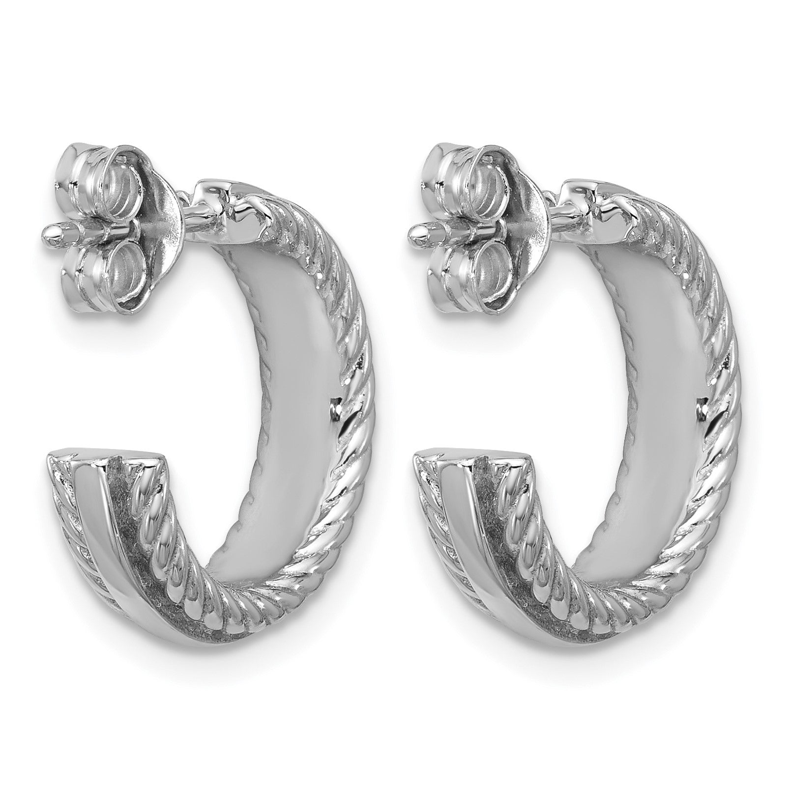 Sterling Silver Rhodium-plated Polished and Grooved 4.5mm x 15mm C-Hoop Post Earrings