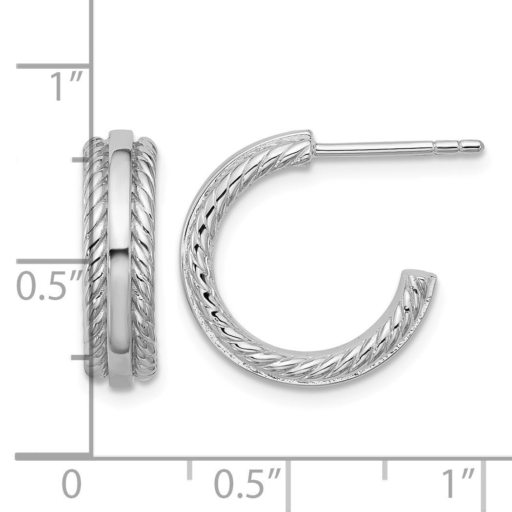 Sterling Silver Rhodium-plated Polished and Grooved 4.5mm x 15mm C-Hoop Post Earrings