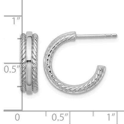 Sterling Silver Rhodium-plated Polished and Grooved 4.5mm x 15mm C-Hoop Post Earrings