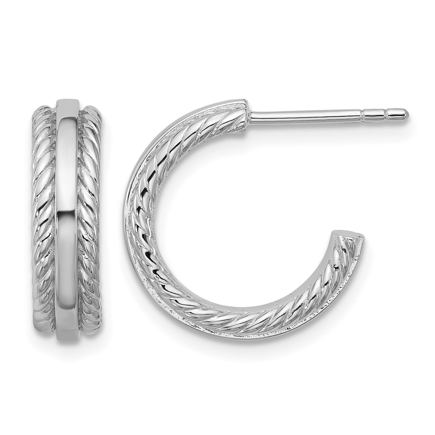 Sterling Silver Rhodium-plated Polished and Grooved 4.5mm x 15mm C-Hoop Post Earrings