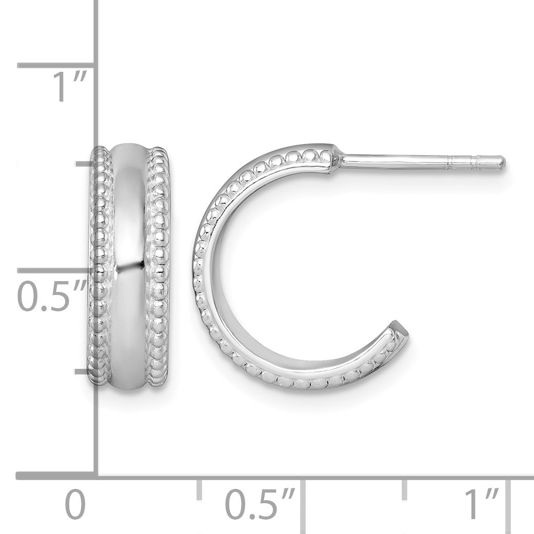 Sterling Silver Rhodium-plated Polished Beaded 5.2 x 15mm C-Hoop Post Earrings