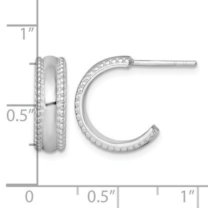 Sterling Silver Rhodium-plated Polished Beaded 5.2 x 15mm C-Hoop Post Earrings