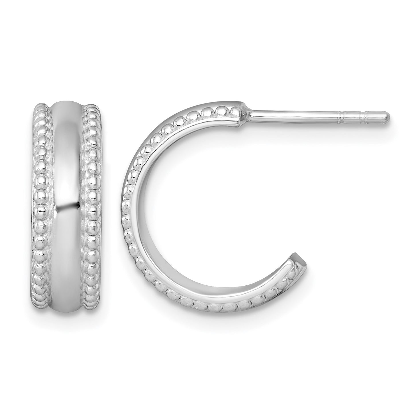 Sterling Silver Rhodium-plated Polished Beaded 5.2 x 15mm C-Hoop Post Earrings