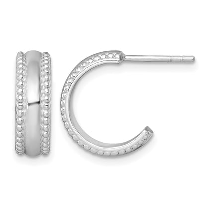 Sterling Silver Rhodium-plated Polished Beaded 5.2 x 15mm C-Hoop Post Earrings