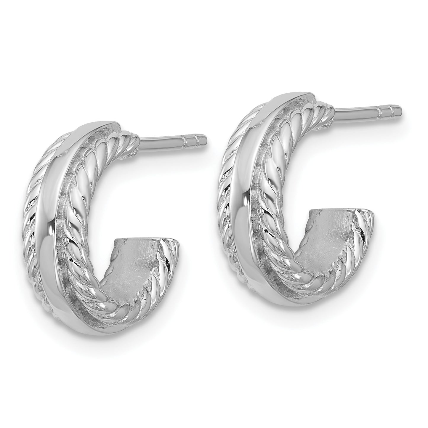 Sterling Silver Rhodium-plated Polished and Grooved 4.5mm x 13mm C-Hoop Post Earrings