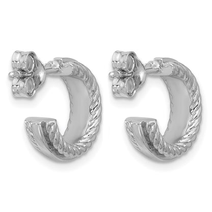 Sterling Silver Rhodium-plated Polished and Grooved 4.5mm x 13mm C-Hoop Post Earrings