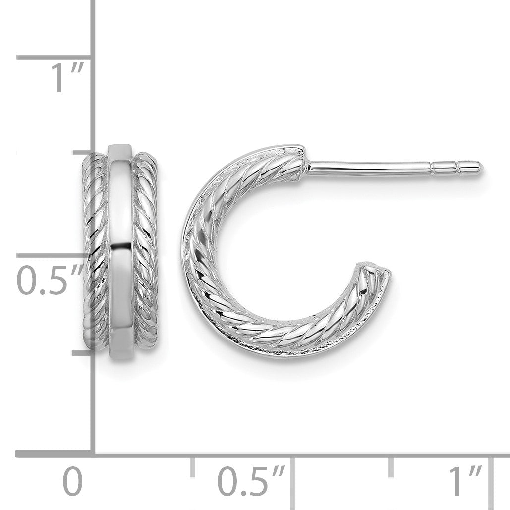 Sterling Silver Rhodium-plated Polished and Grooved 4.5mm x 13mm C-Hoop Post Earrings
