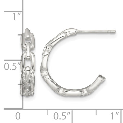 Sterling Silver Polished Chain Link C-Hoop Post Earrings