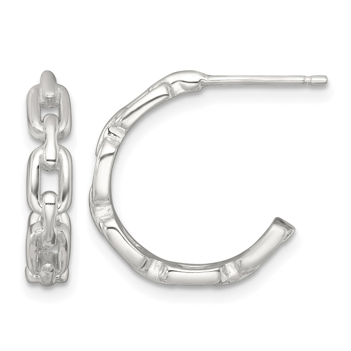 Sterling Silver Polished Chain Link C-Hoop Post Earrings