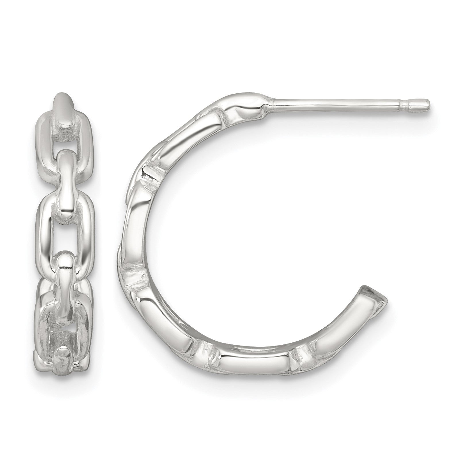 Sterling Silver Polished Chain Link C-Hoop Post Earrings
