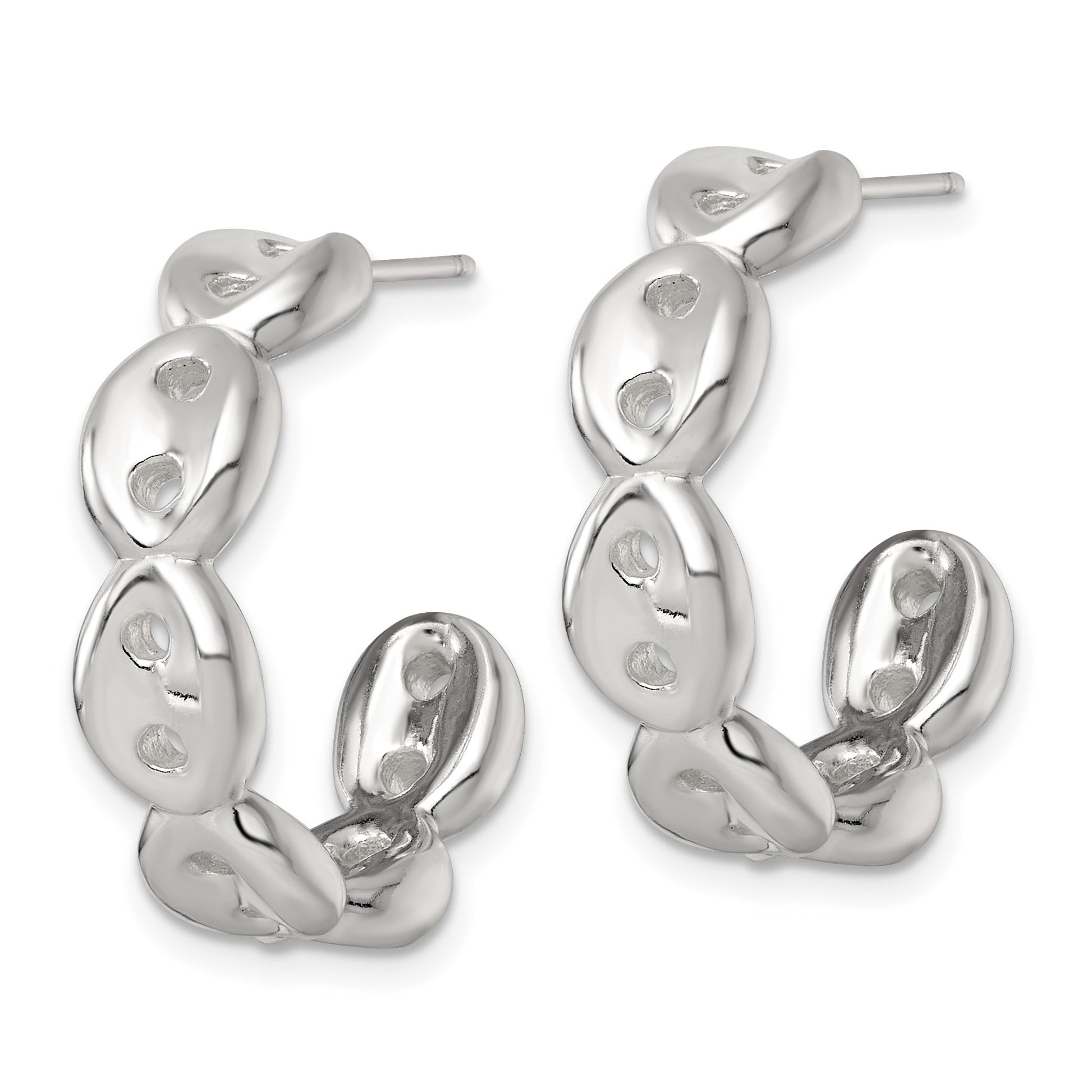 Sterling Silver Polished 7.0mm Puffed Mariner/Anchor Link Post C-Hoop Earrings