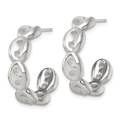 Sterling Silver Polished 7.0mm Puffed Mariner/Anchor Link Post C-Hoop Earrings