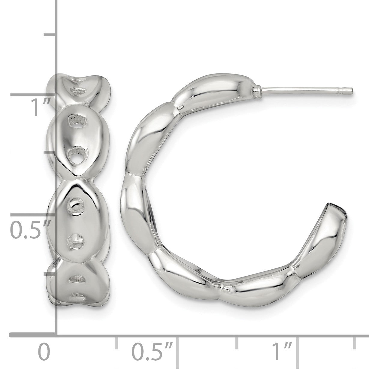 Sterling Silver Polished 7.0mm Puffed Mariner/Anchor Link Post C-Hoop Earrings