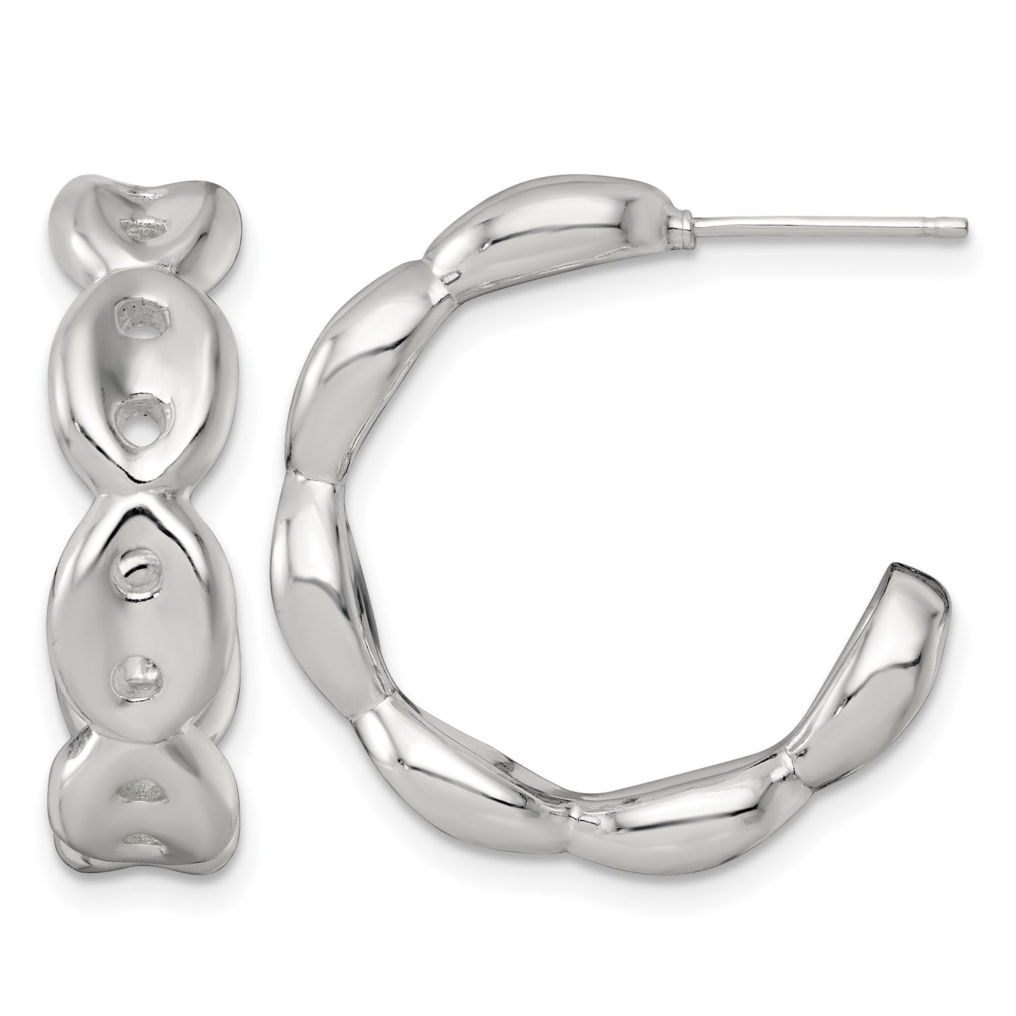 Sterling Silver Polished 7.0mm Puffed Mariner/Anchor Link Post C-Hoop Earrings