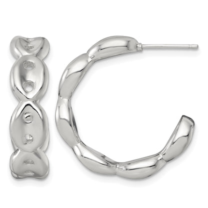 Sterling Silver Polished 7.0mm Puffed Mariner/Anchor Link Post C-Hoop Earrings