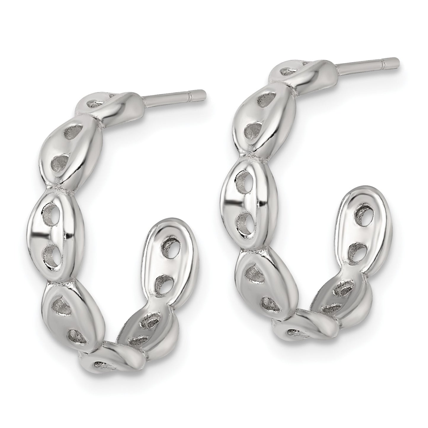 Sterling Silver Polished 4.0mm Puffed Mariner/Anchor Link Post C-Hoop Earrings